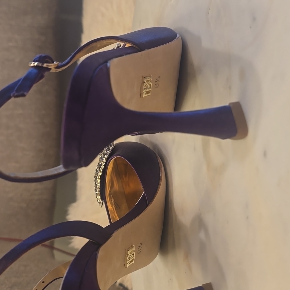 Badgley Mischka Satin Crystal Slingbacks (Purple) - Picture 6 of 8